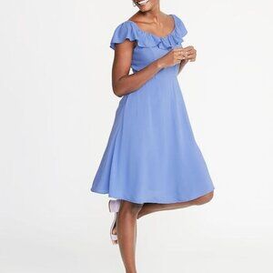 Ruffled Sweetheart-Neck Fit & Flare Dress for Women in Blue Old Navy